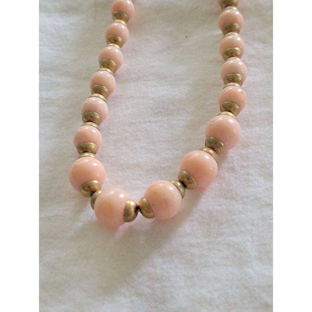 Vintage Avon Faux Angel Skin Marbled Pink & Gold Bead Necklace & Bracelet Set - Picture 3 of 6